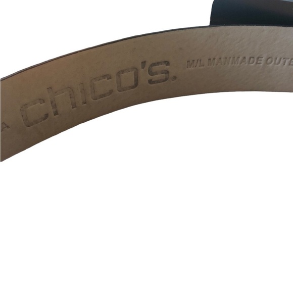 Chico’s Statement Silver Black Metal Buckle Adjustable Black Leather Belt M/L main image 7
